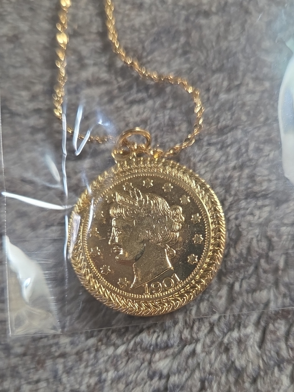 New Gold-Tone Coin Pendant Necklace for Women